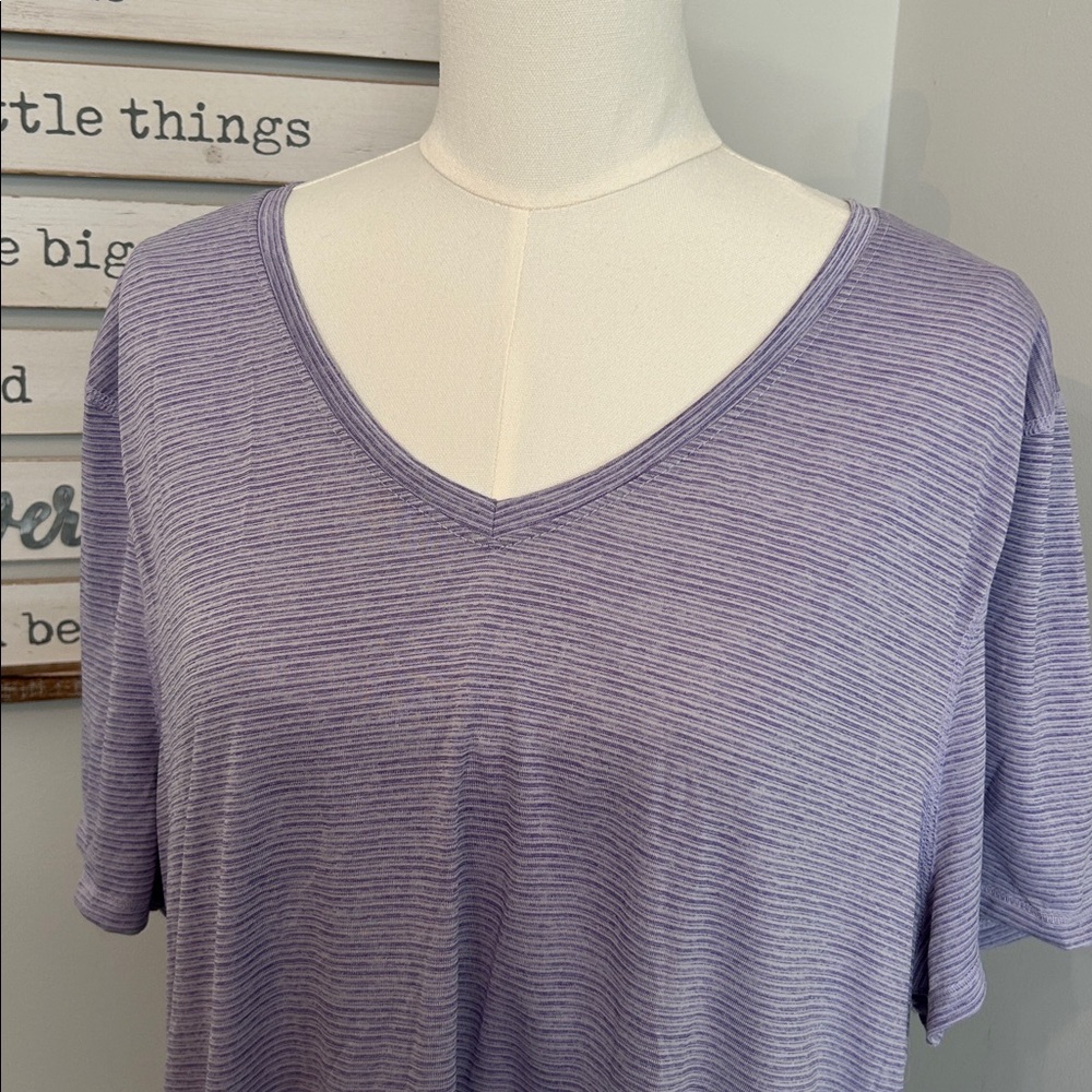 NWT Athletic Works Tee Shirt T-Shirt Purple Stripe V-Neck Short Sleeve XXXL (22)